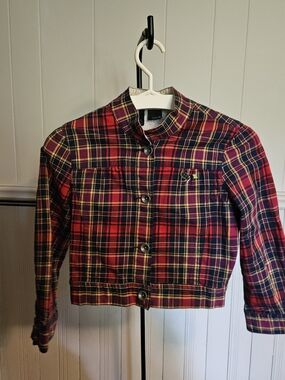 📍Vintage 2007 Hurley Cropped Plaid Jacket – S – Original Pins – Y2K